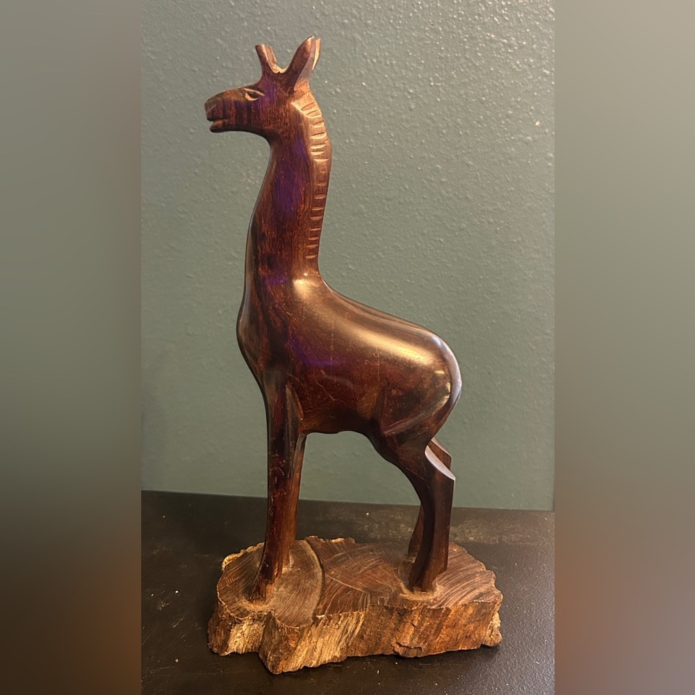 Hand Carved Dark Wooden Giraffe Figurine Statue Sculpture 12" Africa Safari